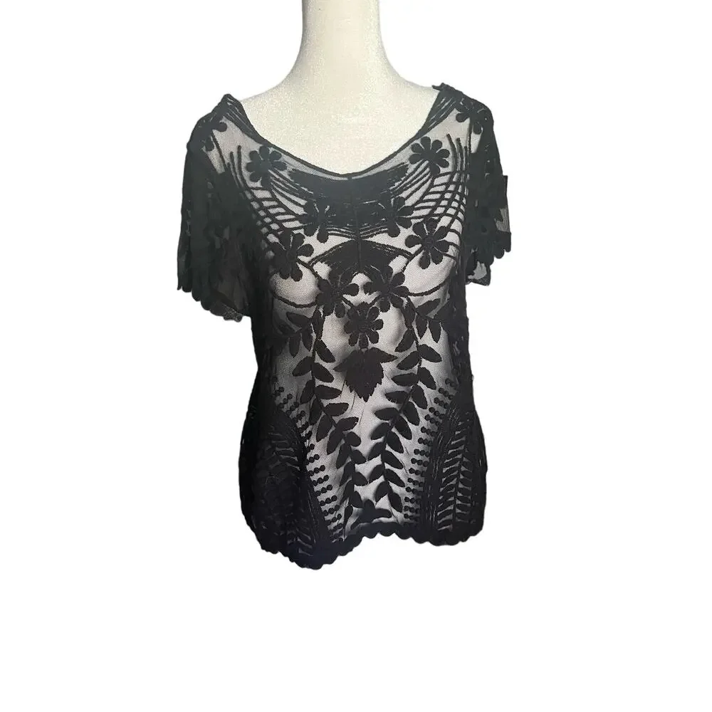 Lace Mesh Cropped Shirt Express Size M - Picture 2 of 7